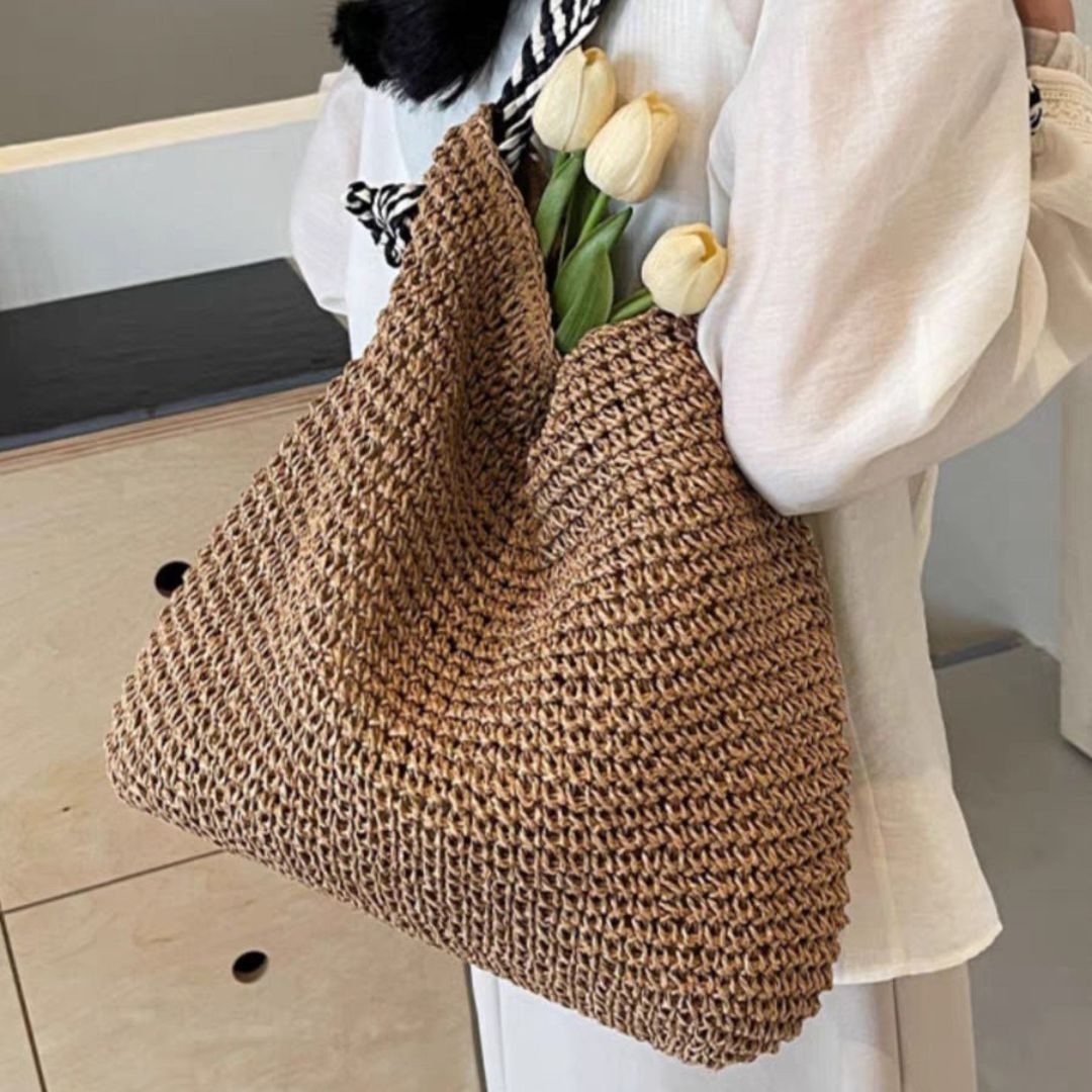 Navy Style Straw Shoulder Bag