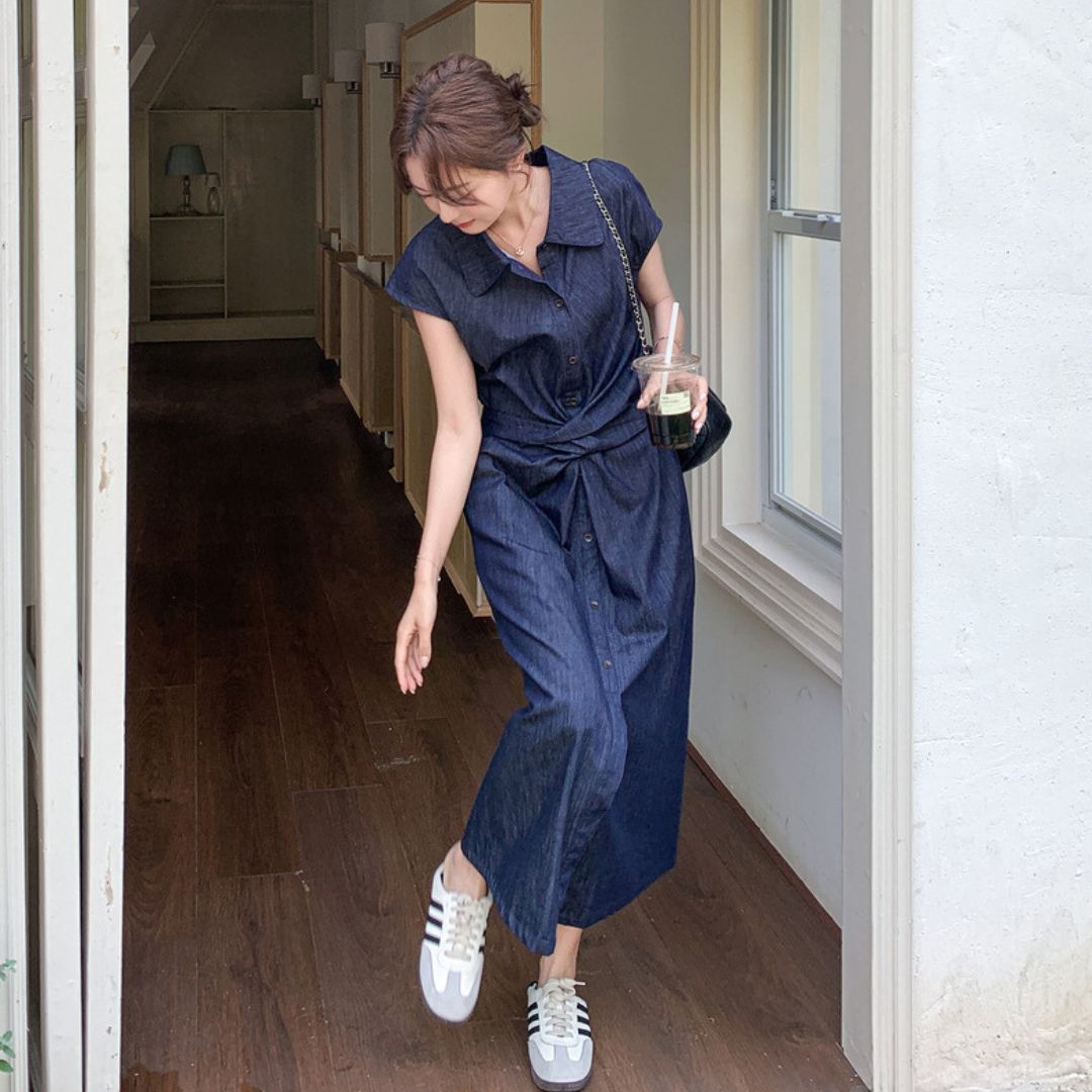 Minimalist Tie Waist Denim Dress