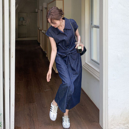 Minimalist Tie Waist Denim Dress
