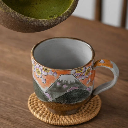 Kutani Ware Spring & Autumn Mount Fuji Pair Cups (Pair)