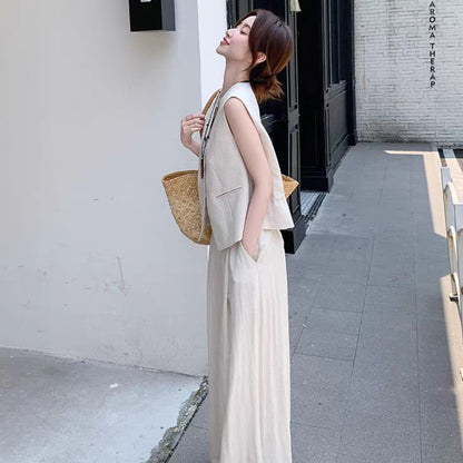 Suit Vest + Wide Leg Pants Two Piece Set