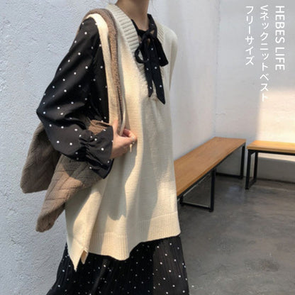 Japanese-style V-Neck Knit Vest