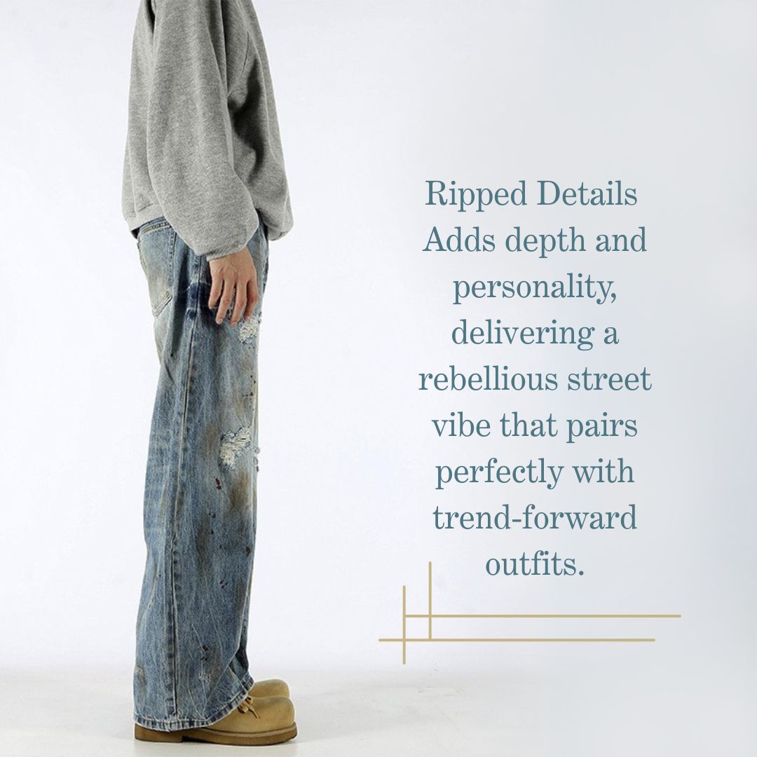 Vintage Straight-Leg Ripped Jeans