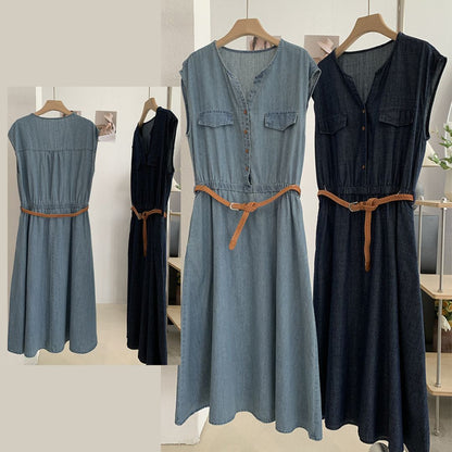 V Neck Lightweight Vintage Denim Dress