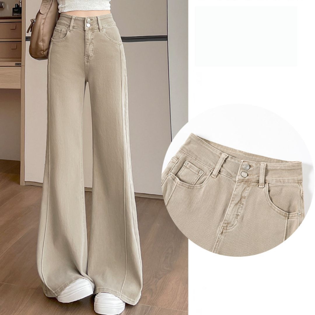 Milk Tea Color High Waist Stretch Flare Pants