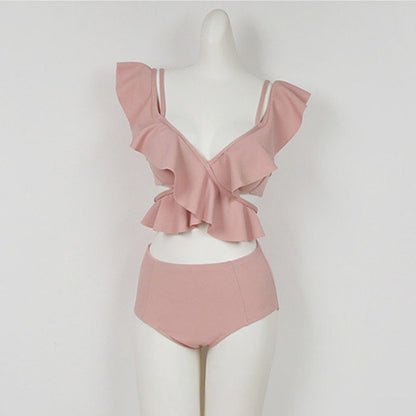 Ruffled High Waist Tummy Covering Two Piece Swimsuit