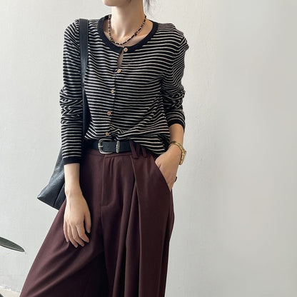 Women's Color-Block Striped Knit Round-Neck Jacket