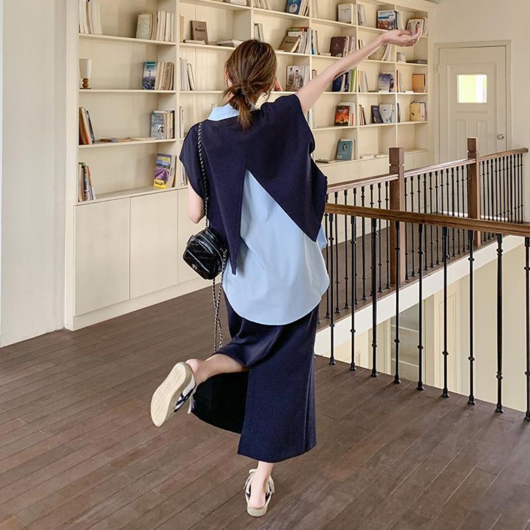 Deep Navy Irregular Shirt Set Dress