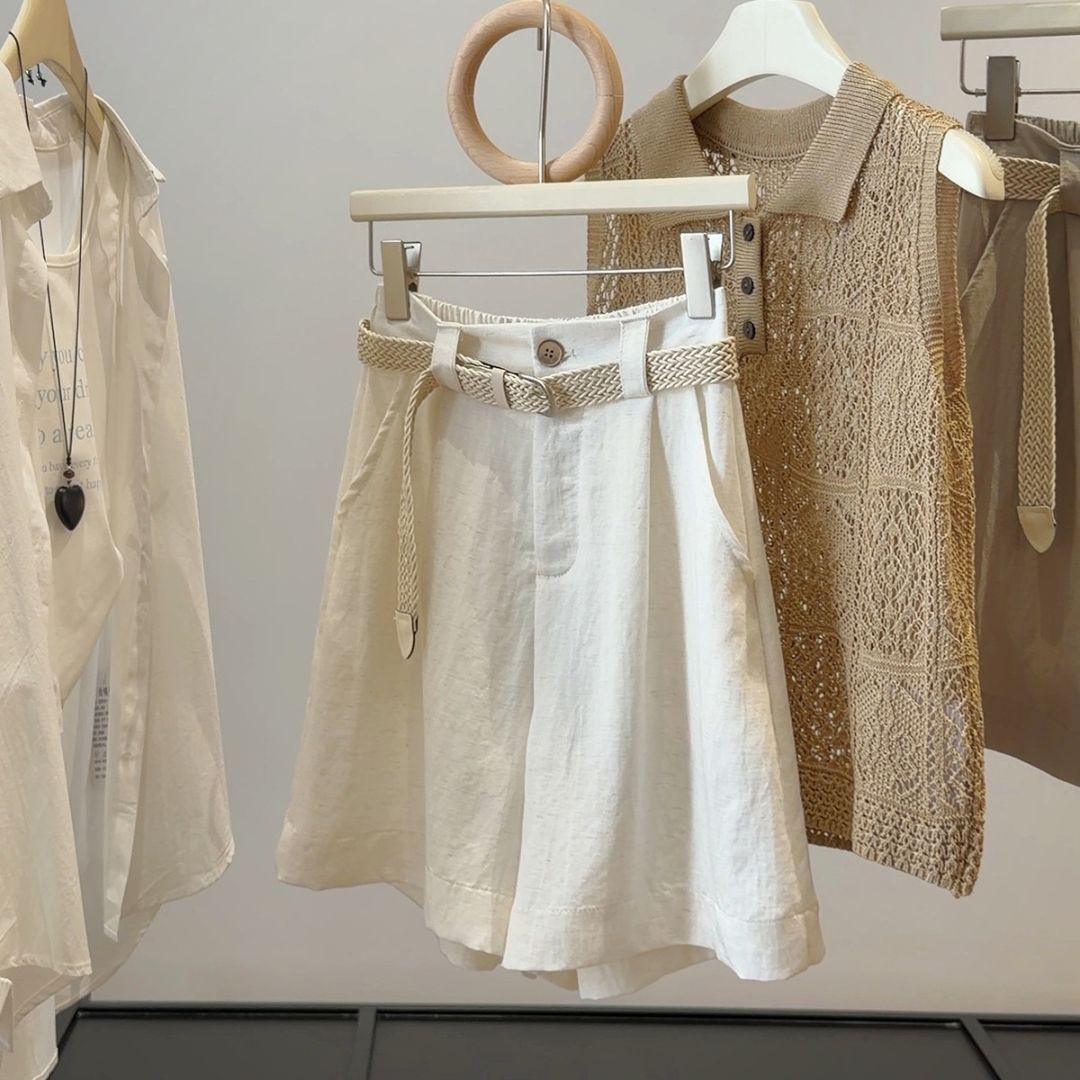 Cotton Linen Wide Leg A Line Shorts
