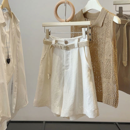 Cotton Linen Wide Leg A Line Shorts