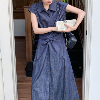 Minimalist Tie Waist Denim Dress