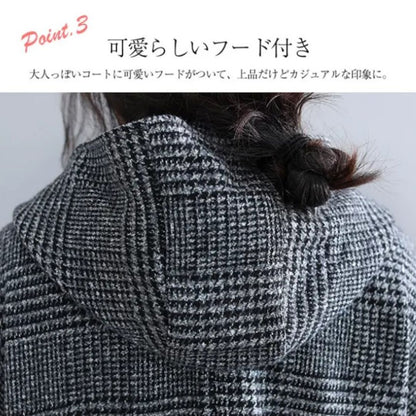 Japanese-Style Houndstooth Mid-Length Coat