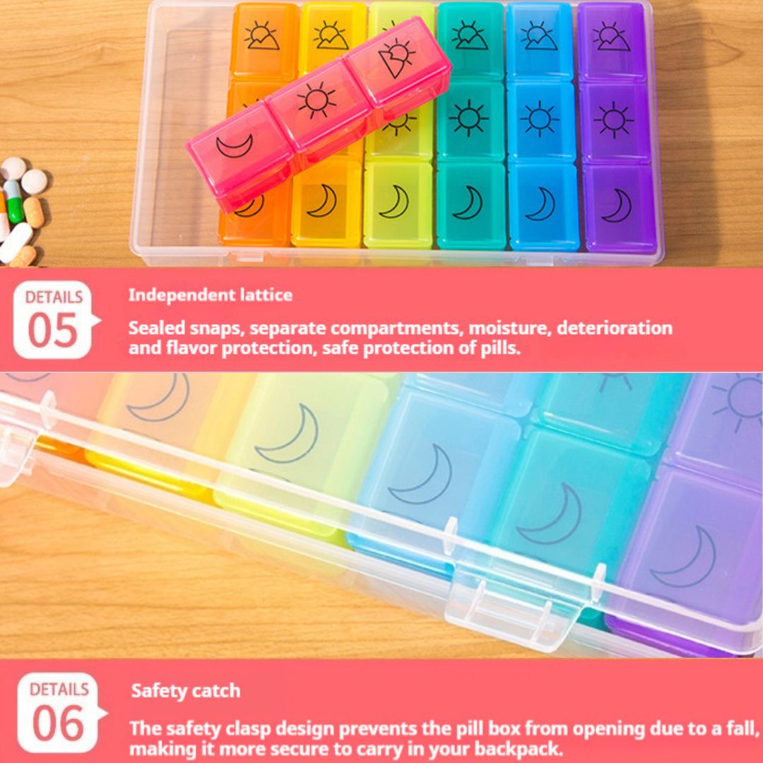 Rainbow 7-Day 21-Compartment Pill Box (Min. 2 Boxes)