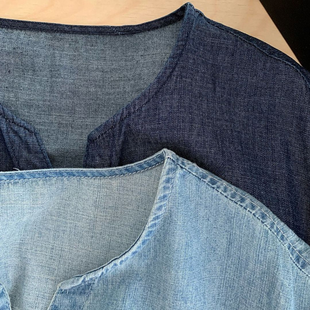 V Neck Lightweight Vintage Denim Dress