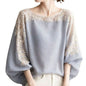 蕾絲裝飾蝙蝠袖圓領上衣