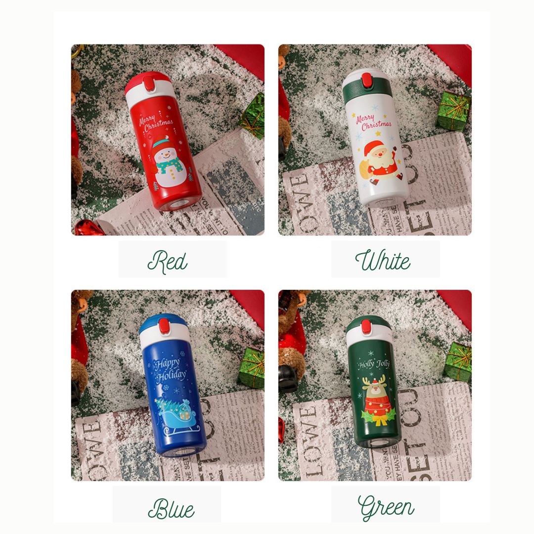 Christmas-themed Insulated Tumbler with Straw