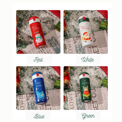 Christmas-themed Insulated Tumbler with Straw