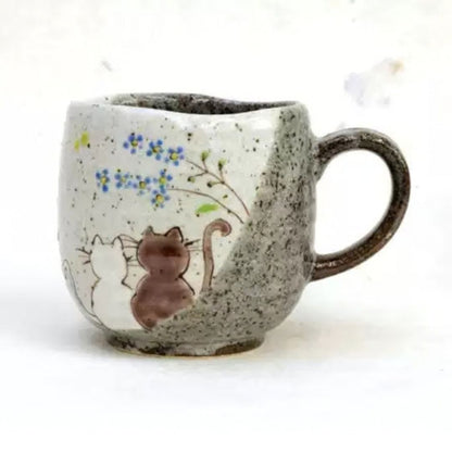 九谷焼 夫婦猫 磁器湯呑み 