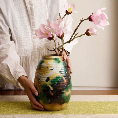 九谷燒松鶴花瓶