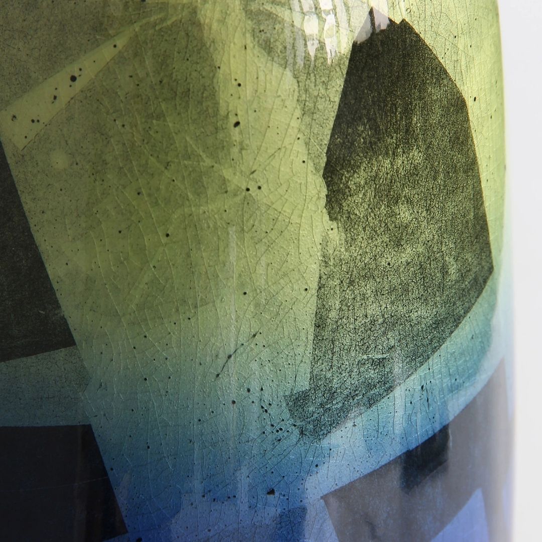 Kutani Hand Painted Yellow Blue Vase
