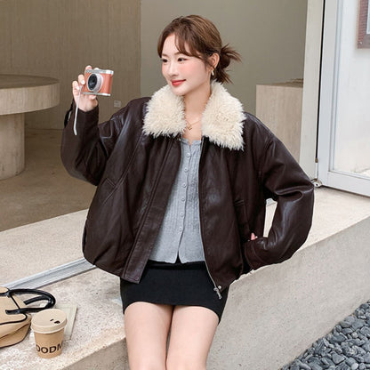 American Vintage Oversized Lapel PU Jacket