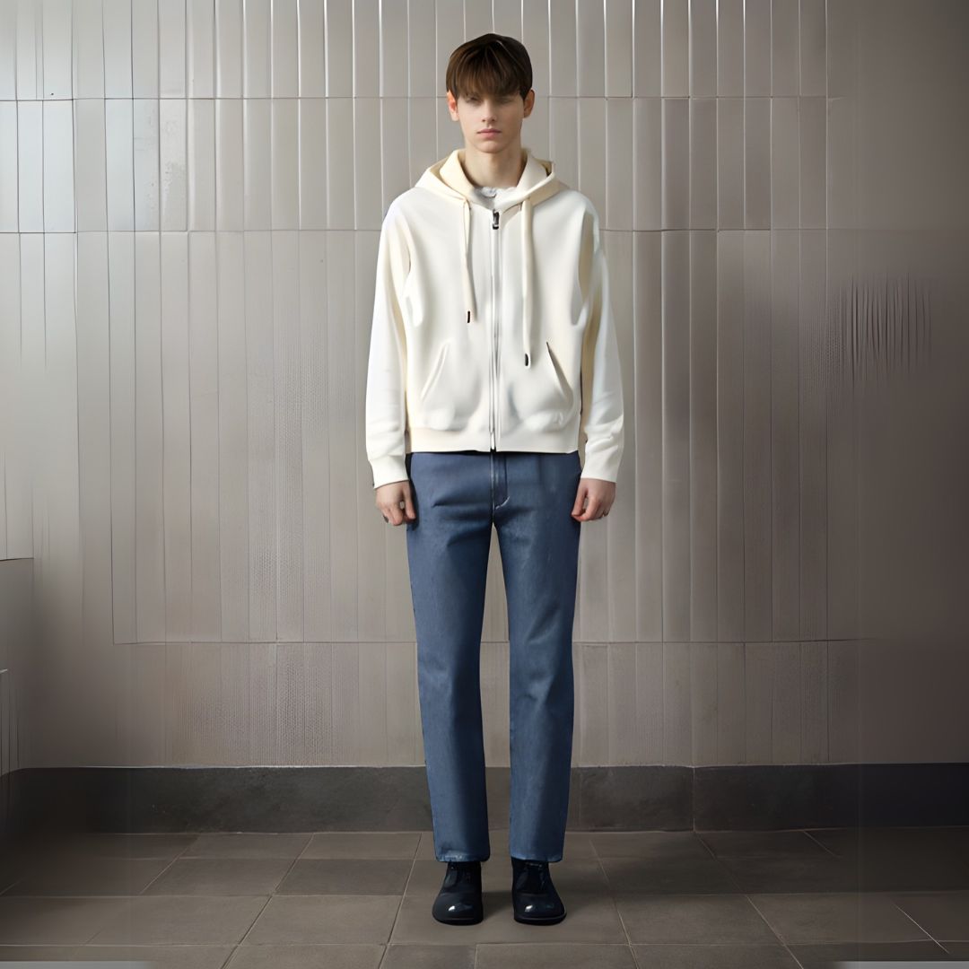Solid Color Cotton Hooded Zip-Up Jacket