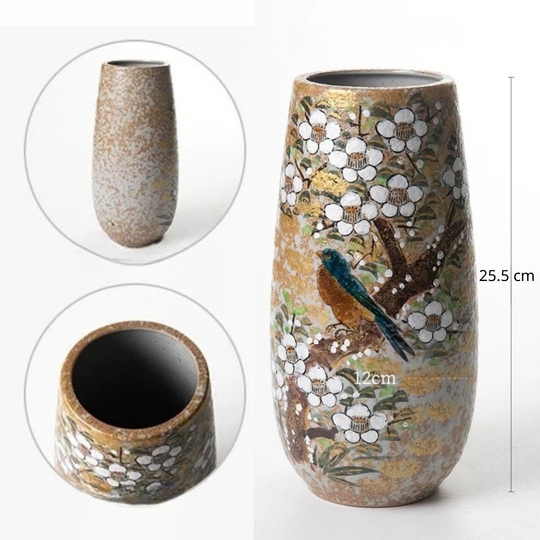 Kutani Hand Painted Floral and Bird Vase