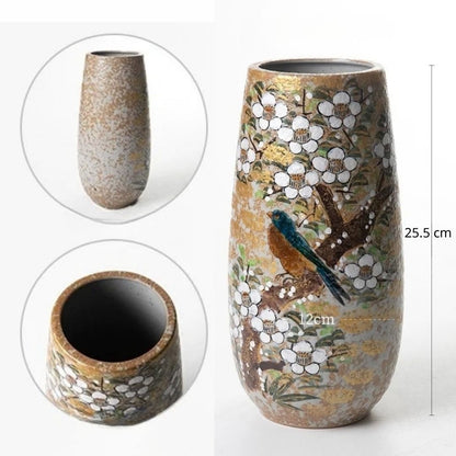 Kutani Hand Painted Floral and Bird Vase