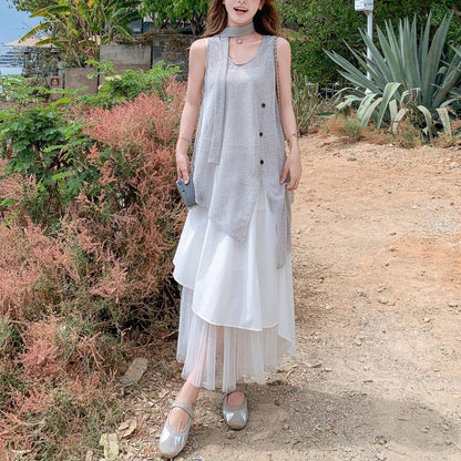 Knit Vest Top And Skirt Set