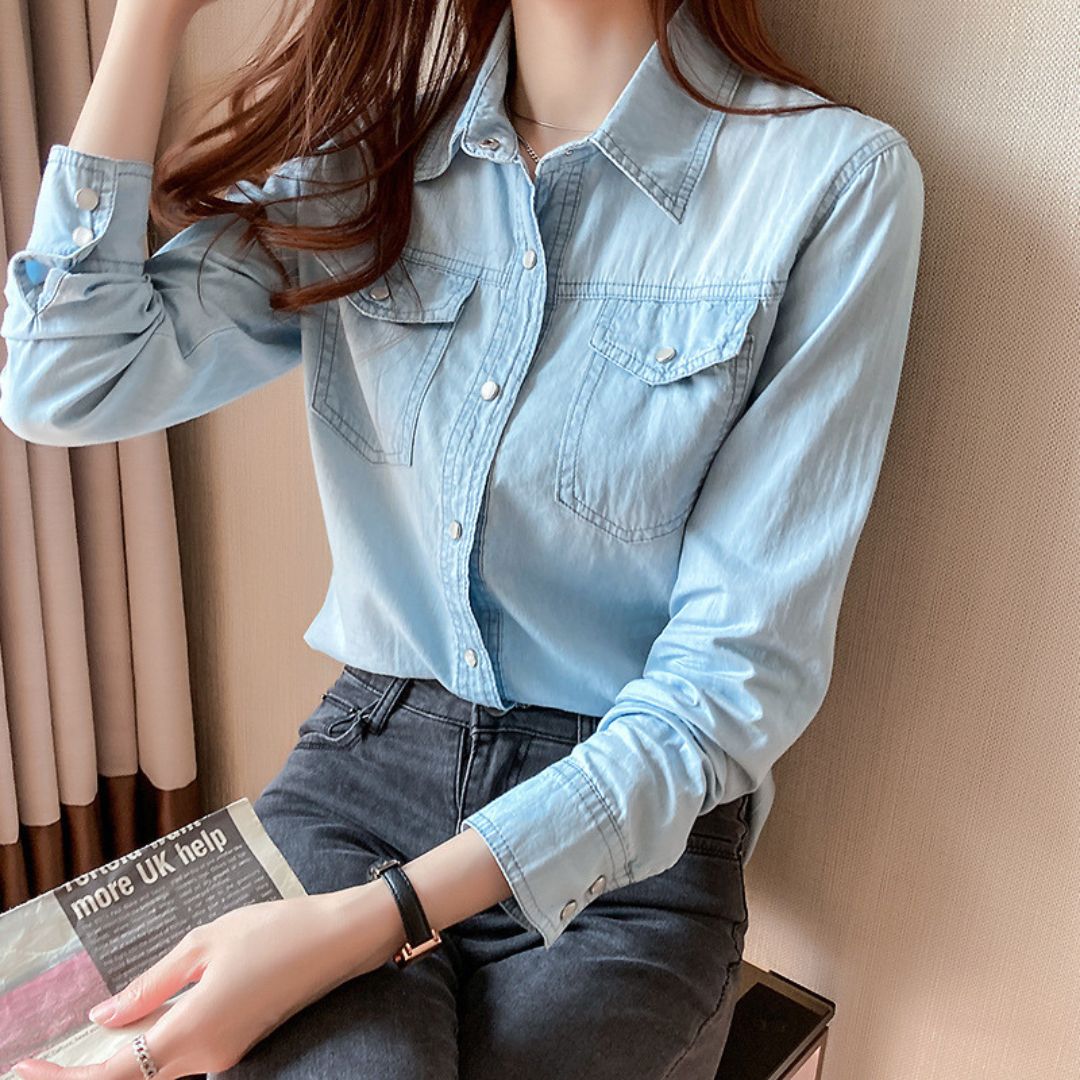 Slim-Fit Long-Sleeve Denim Shirt