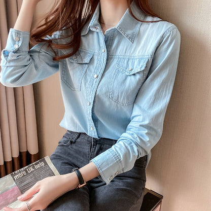 Slim-Fit Long-Sleeve Denim Shirt