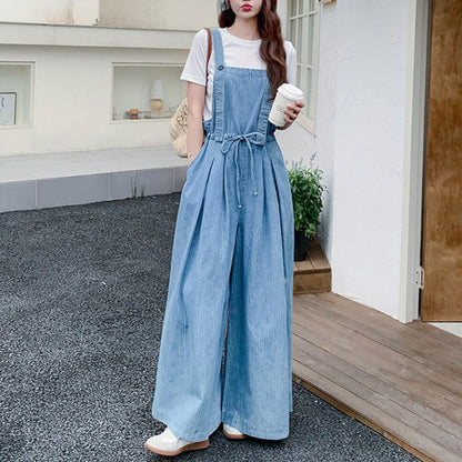 Casual Lazy Style Wide Leg Cinched Waist Jumpsuit