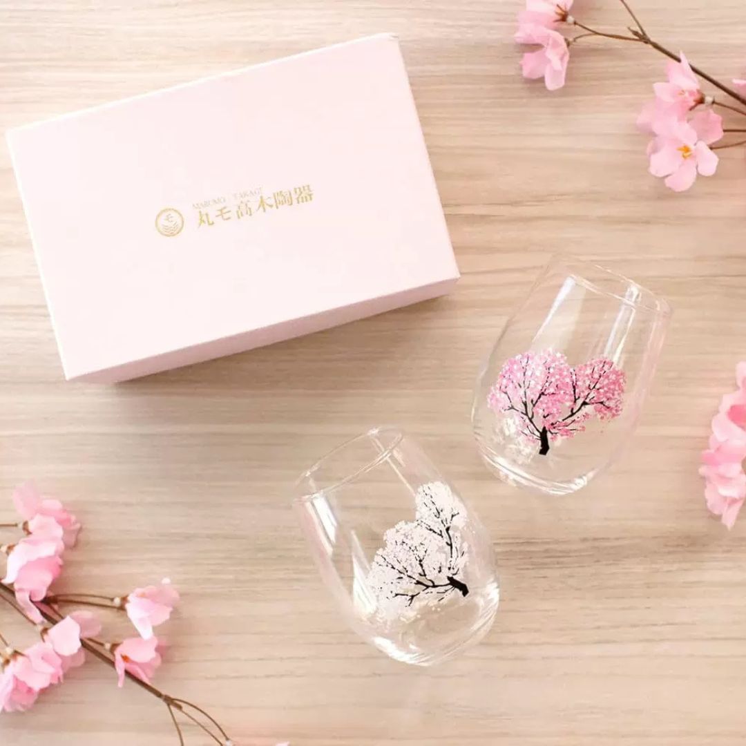 日本冷感櫻花水晶玻璃杯(一對)