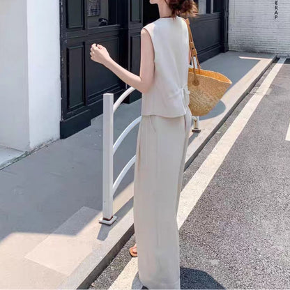 Suit Vest + Wide Leg Pants Two Piece Set