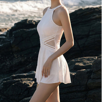 Solid Color Cut Out Cross Swimsuit