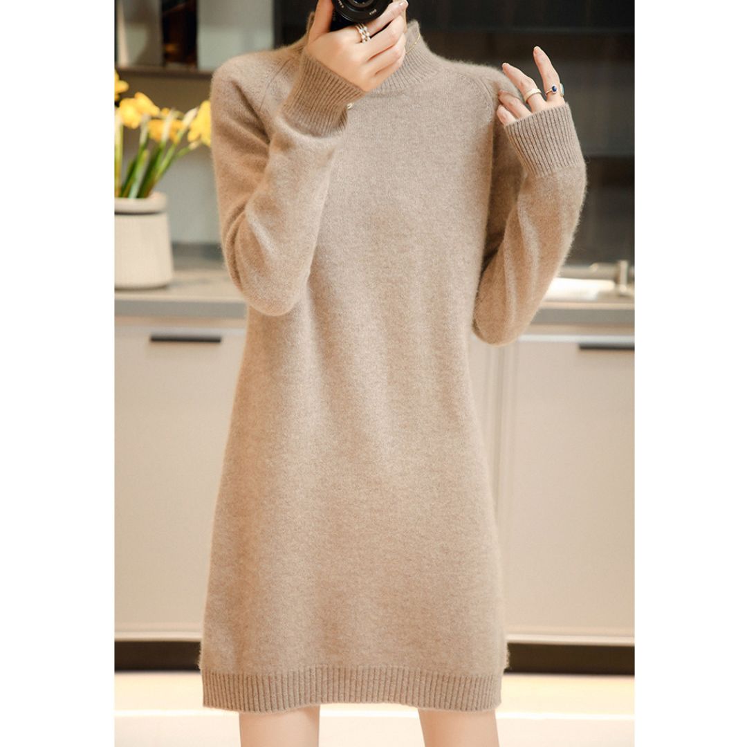 Loose-Fit Half-Turtleneck Knit Dress