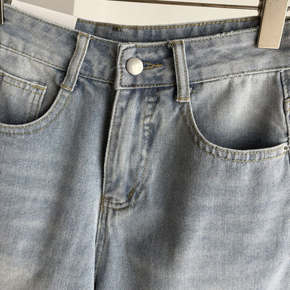 High Waist Straight Leg Casual Denim Shorts