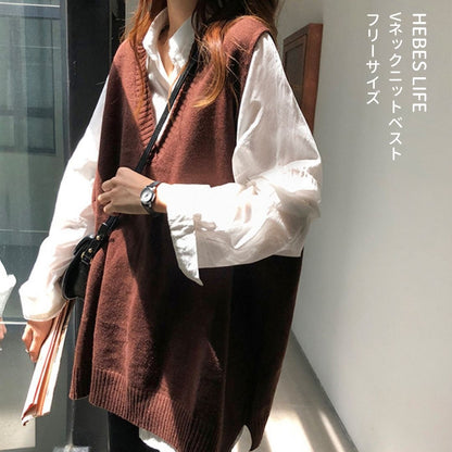 Japanese-style V-Neck Knit Vest