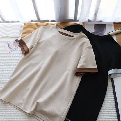 Color Block Crew Neck Versatile Short Sleeve T Shirt