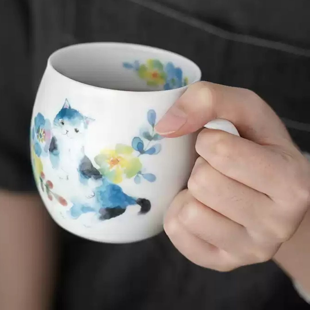 Made in Japan Floral Cat Porcelain Pair Cups (Pair)