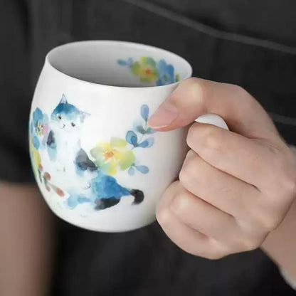 Made in Japan Floral Cat Porcelain Pair Cups (Pair)