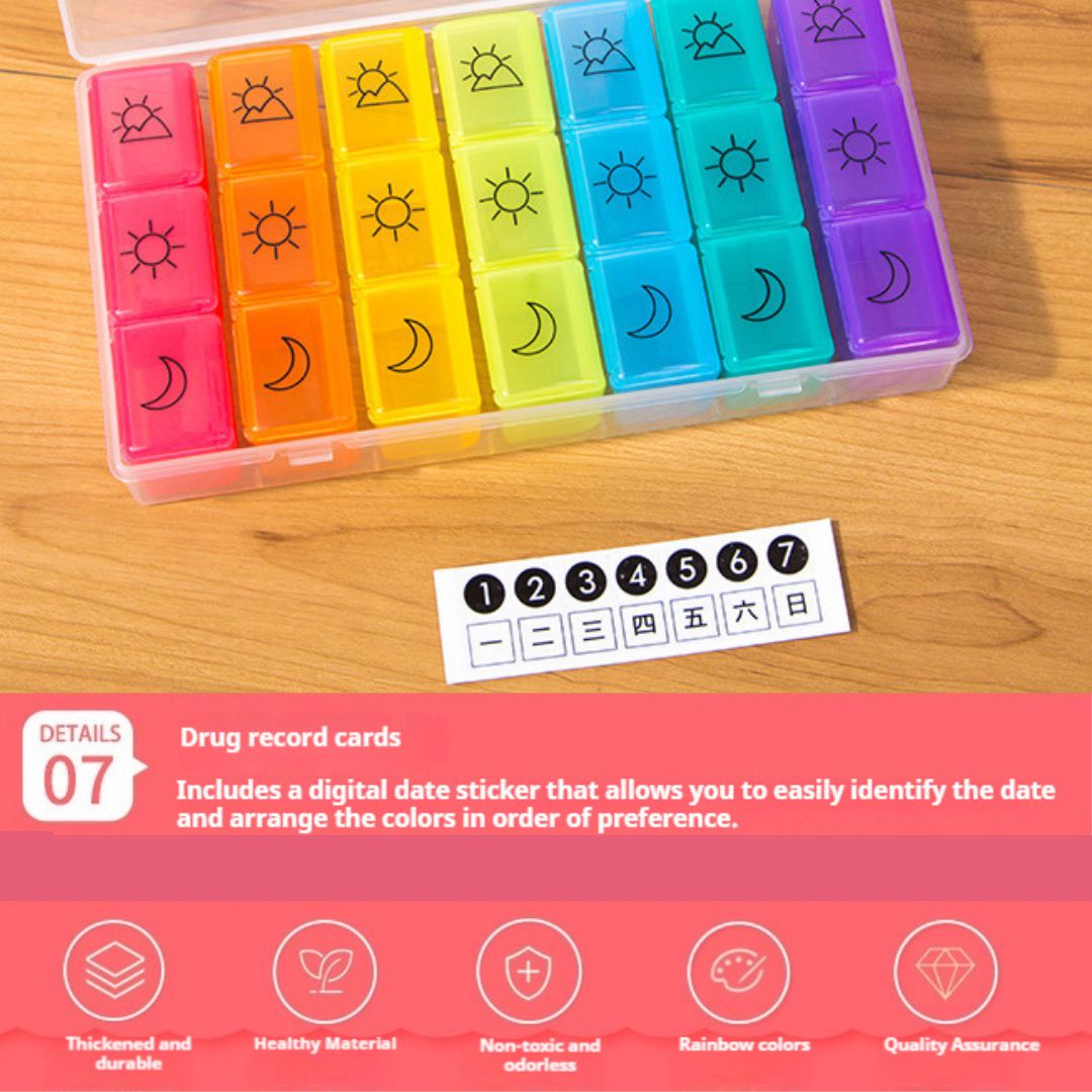 Rainbow 7-Day 21-Compartment Pill Box (Min. 2 Boxes)