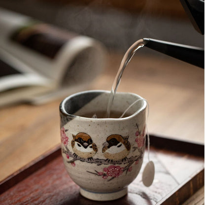 Kutani Ware Japanese Sparrow Teacup