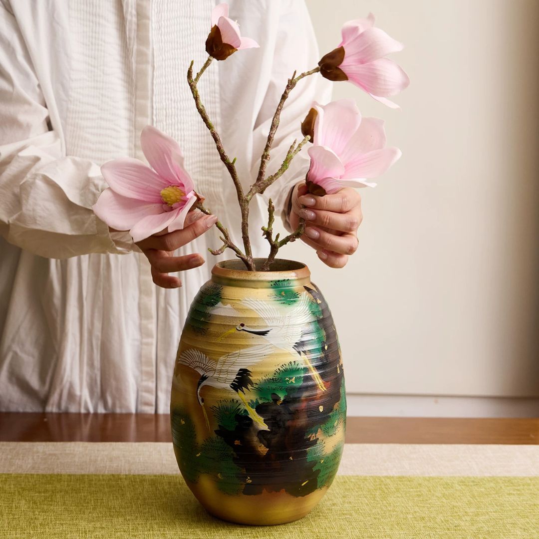 九谷燒松鶴花瓶