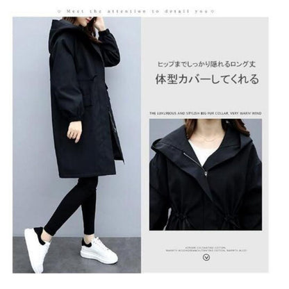 Japanese-Style Loose Fit Hooded Mid-Length Coat