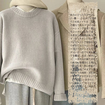 Japanese-style crew-neck oversized knit sweater