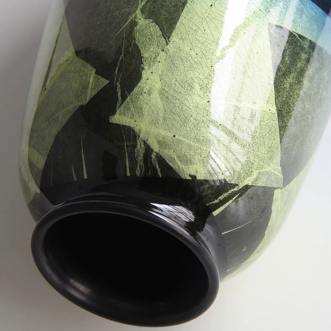 Kutani Hand Painted Yellow Blue Vase