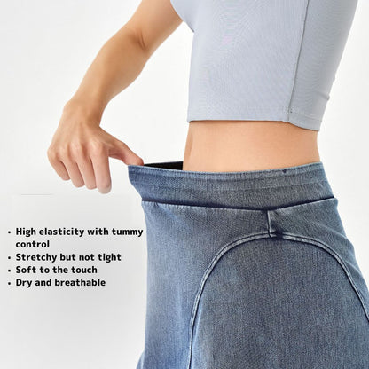Denim-Look Two-in-One Yoga Fitness Shorts