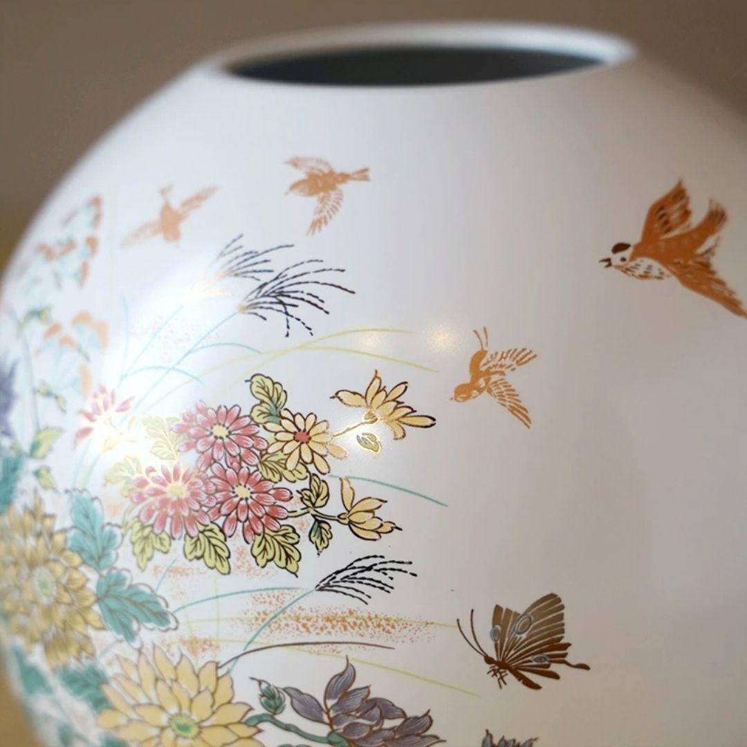Kutani Retro Bird Auspicious Large Flower Vase