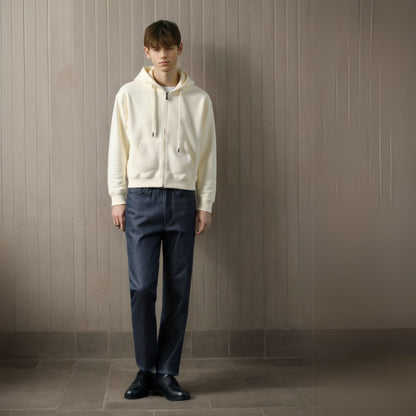 Solid Color Cotton Hooded Zip-Up Jacket